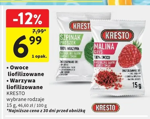 Owoce liofilizowane, Warzywa liofilizowane Kresto promocja w Intermarche