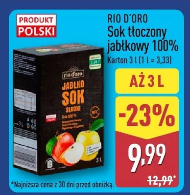Sok tłoczony jabłkowy 100% promocja w Aldi