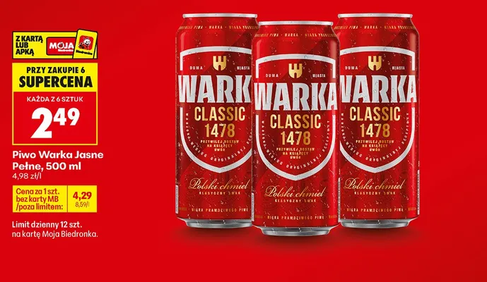Piwo Warka Jasne Pełne promocja w Biedronka