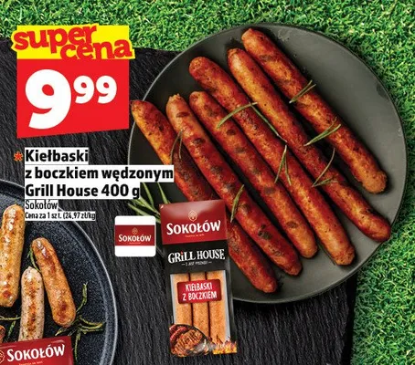 Kiełbaski z boczkiem wędzonym Sokołów Grill House promocja w TOPAZ