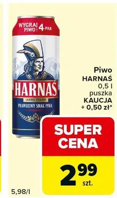 Piwo Harnaś jasne pełne puszka promocja w Carrefour Express