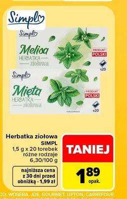 Herbatka ziołowa Simpl Mięta promocja w Carrefour