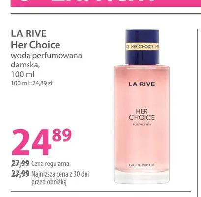 Woda perfumowana damska Her Choice La Rive promocja w Hebe