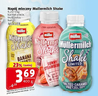 Napój mleczny Mullermilch Shake truskawkowy Müller promocja w Prim Market