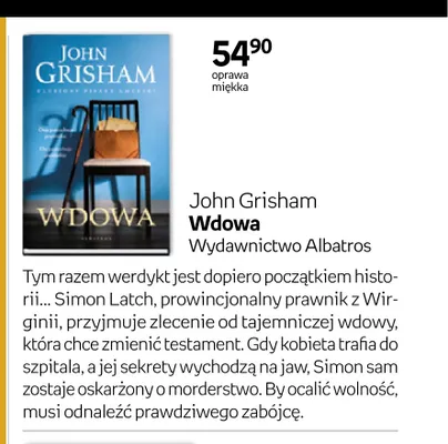 Książka Wdowa John Grisham promocja w Empik