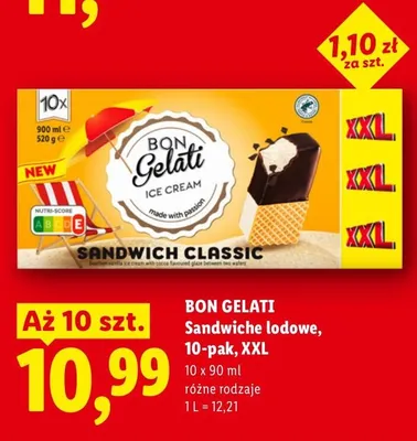 Sandwiche lodowe Classic Bon Gelati 10-pak XXL promocja w Lidl