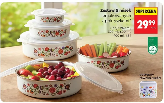 Zestaw 5 misek emaliowanych z pokrywkami promocja w Biedronka