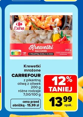 Krewetki mrożone Carrefour z pikantną oliwą z oliwek promocja w Carrefour