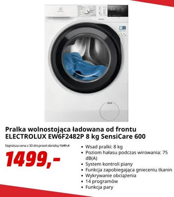 Pralka wolnostojąca ładowana od frontu Electrolux EW6F2482P 8 kg SensiCare 600 promocja w Media Markt