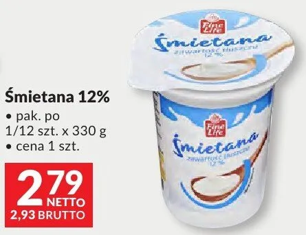 Śmietana Fine Life 12% promocja w Makro