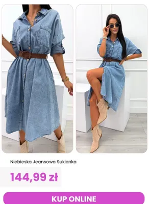 Sukienka jeansowa niebieska ModnaKiecka.pl promocja w Modna Kiecka