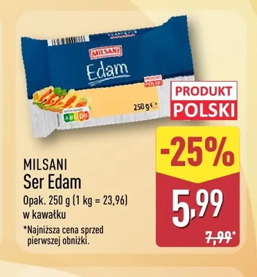 Ser Edam w kawałku Milsani promocja w Aldi