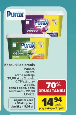 Kapsułki do prania Purox Color promocja w Carrefour