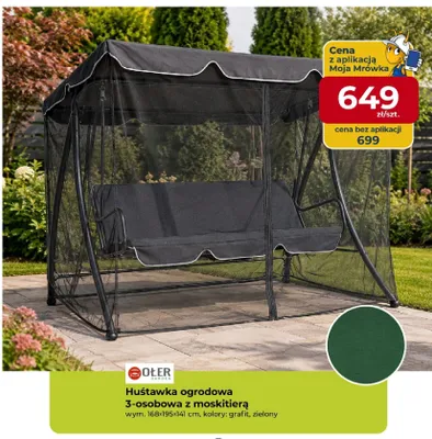 Huśtawka ogrodowa Ołer Garden 3-osobowa z moskitierą promocja w PSB Mrówka