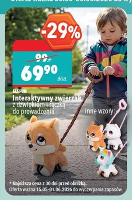 Interaktywny zwierzak z dźwiękiem i rączką do prowadzenia ELEFUN promocja w Biedronka Home