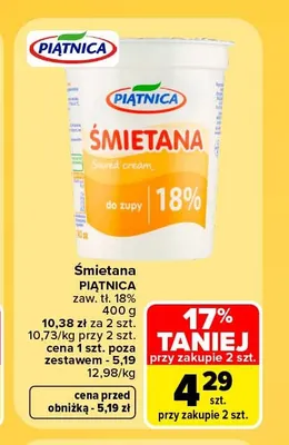Śmietana Piątnica 18% promocja w Carrefour