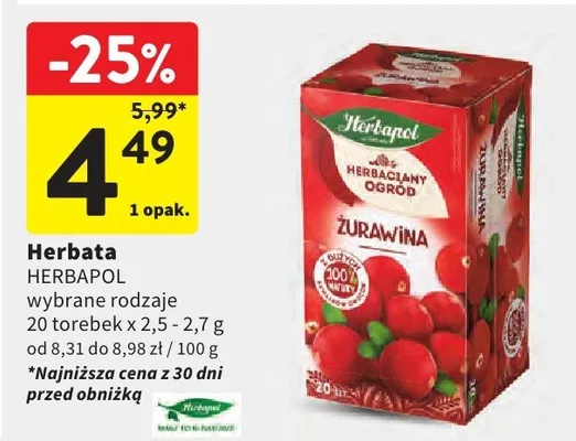 Herbata wybrane rodzaje 20 torebek x 2,5-2,7g promocja w Intermarche