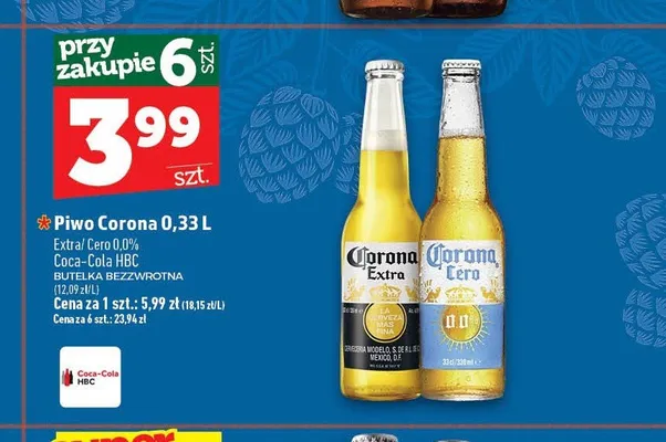 Piwo bezalkoholowe Corona Cero 0,33 l promocja w TOPAZ