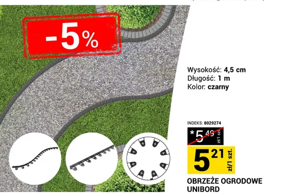 Obrzeże ogrodowe UNIBORD wysokość 4,5cm długość 1m kolor czarny promocja w Merkury Market