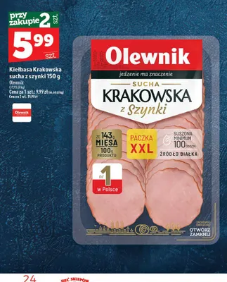 Kiełbasa krakowska sucha z szynki 150 g Olewnik promocja w TOPAZ