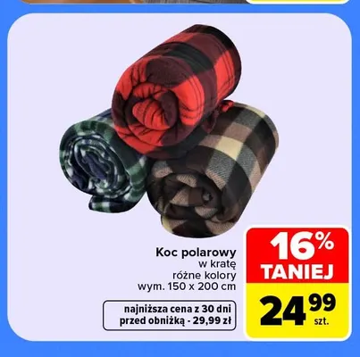 Koc polarowy w kratę 150x200 cm promocja w Carrefour