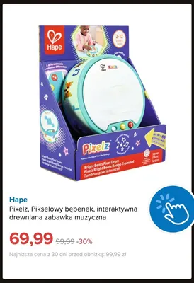 Pikselowy bębenek Pixelz interaktywna drewniana zabawka muzyczna Hape promocja w Smyk