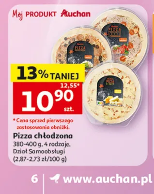 Pizza chłodzona Auchan 380-400g promocja w Auchan