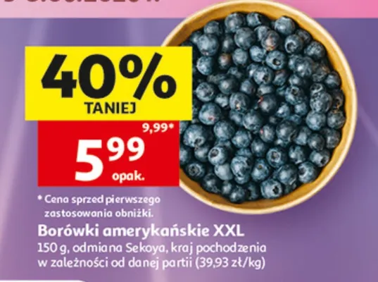 Borówki amerykańskie XXL odmiana Sekoya promocja w Auchan