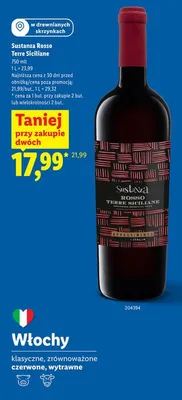 Wino Sustanza Rosso Terre Siciliane czerwone wytrawne w drewnianych skrzynkach promocja w Lidl