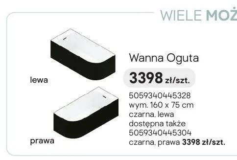 Wanna narożna GoodHome Oguta czarna promocja w Castorama