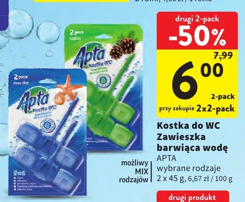 Kostka do WC zawieszka barwiąca wodę Apta leśna promocja w Intermarche