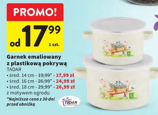 Garnek emaliowany z plastikową pokrywą Tadar śred. 18cm promocja w Intermarche