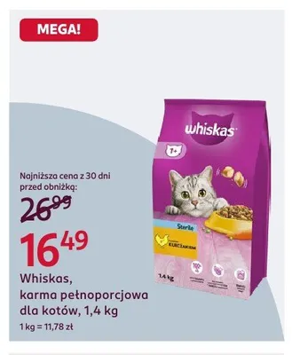 Karma pełnoporcjowa dla kotów Whiskas 1,4kg promocja w Rossmann