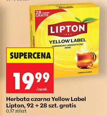 Herbata czarna Yellow Label 92+28 szt. gratis promocja w Biedronka