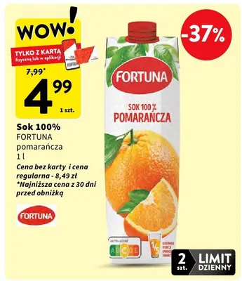 Sok 100% pomarańcza promocja w Intermarche