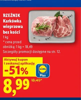 Karkówka wieprzowa bez kości Rzeźnik promocja w Lidl