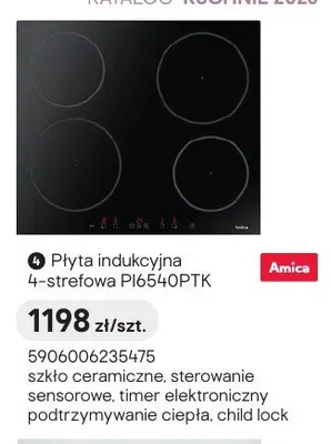 Płyta indukcyjna 4-strefowa Amica PI6540PTK promocja w Castorama