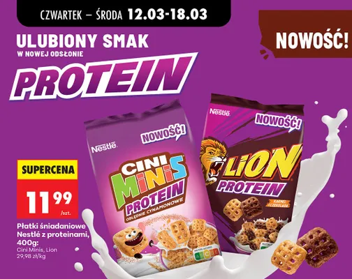 Płatki śniadaniowe Lion Protein karmel i czekolada promocja w Biedronka