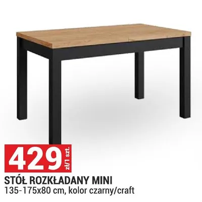 Stół rozkładany Mini 135-175x80cm kolor czarny/craft promocja w Merkury Market