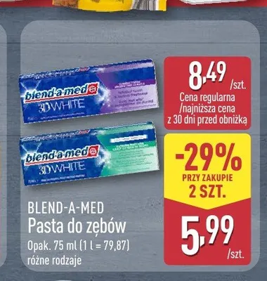 Pasta do zębów Blend-a-med 3D White promocja w Aldi