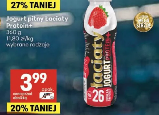 Jogurt pitny Łaciaty Protein+ promocja w Delikatesy Centrum
