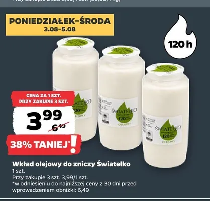 Wkład olejowy do zniczy Światełko promocja w Netto