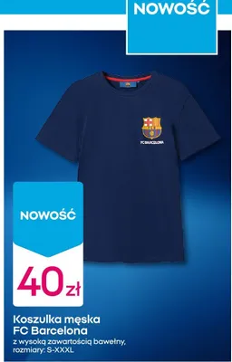Koszulka męska FC Barcelona z wysoką zawartością bawełny promocja w Pepco