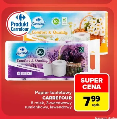 Papier toaletowy 3-warstwowy Carrefour lawendowy 8-pak promocja w Carrefour Market