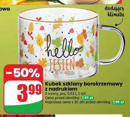 Kubek szklany borokrzemowy z nadrukiem promocja w Dino