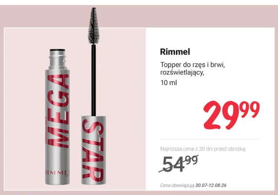 Topper do rzęs i brwi rozświetlający Rimmel promocja w Rossmann