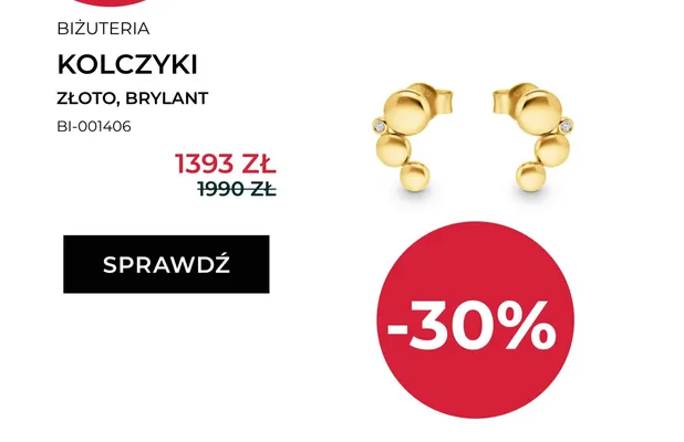 Kolczyki Briju złoto brylant BI-001406 promocja w Briju