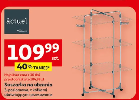 Suszarka na ubrania 3-poziomowa, z kółkami ułatwiającymi przesuwanie promocja w Auchan
