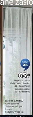 Zasłona MARISKO 100% poliester z taśmą 1xS280xW300cm promocja w Jysk