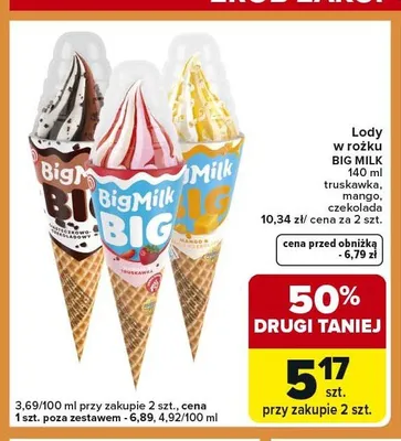 Lody w rożku BIG MILK czekolada 140ml promocja w Carrefour Express
